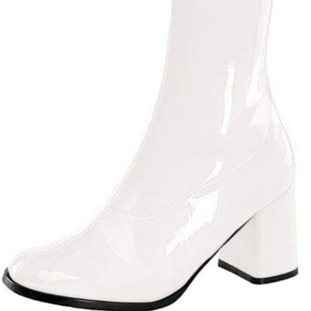 Pleaser GOGO-300X Womens Boots, White Stretch Patent, Size 9